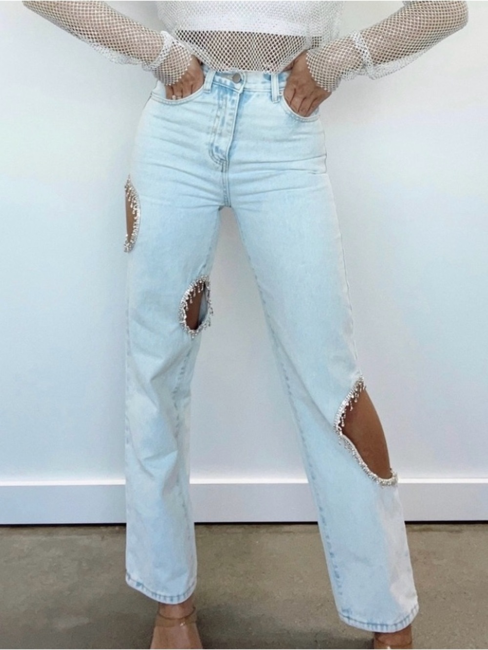 Lane 201 Light Wash Denim Rhinestone Jeans NWOT - size large / 28